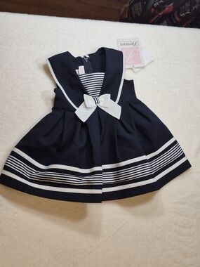 Bonnie Baby Navy & White Sailor-Style Dress with Bow